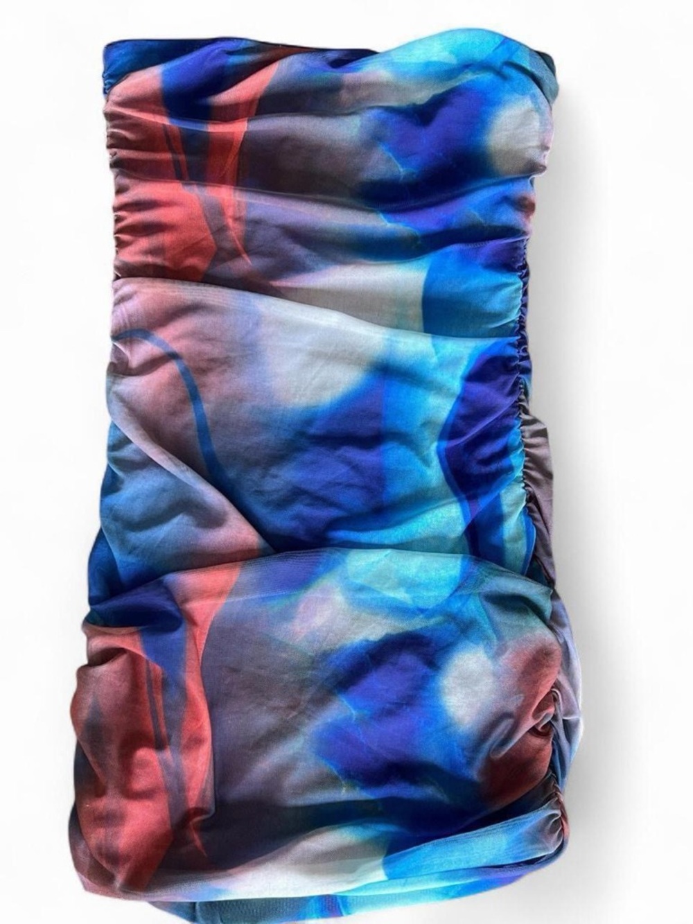 Princess Polly Blue & Coral Strapless Ruched Dress